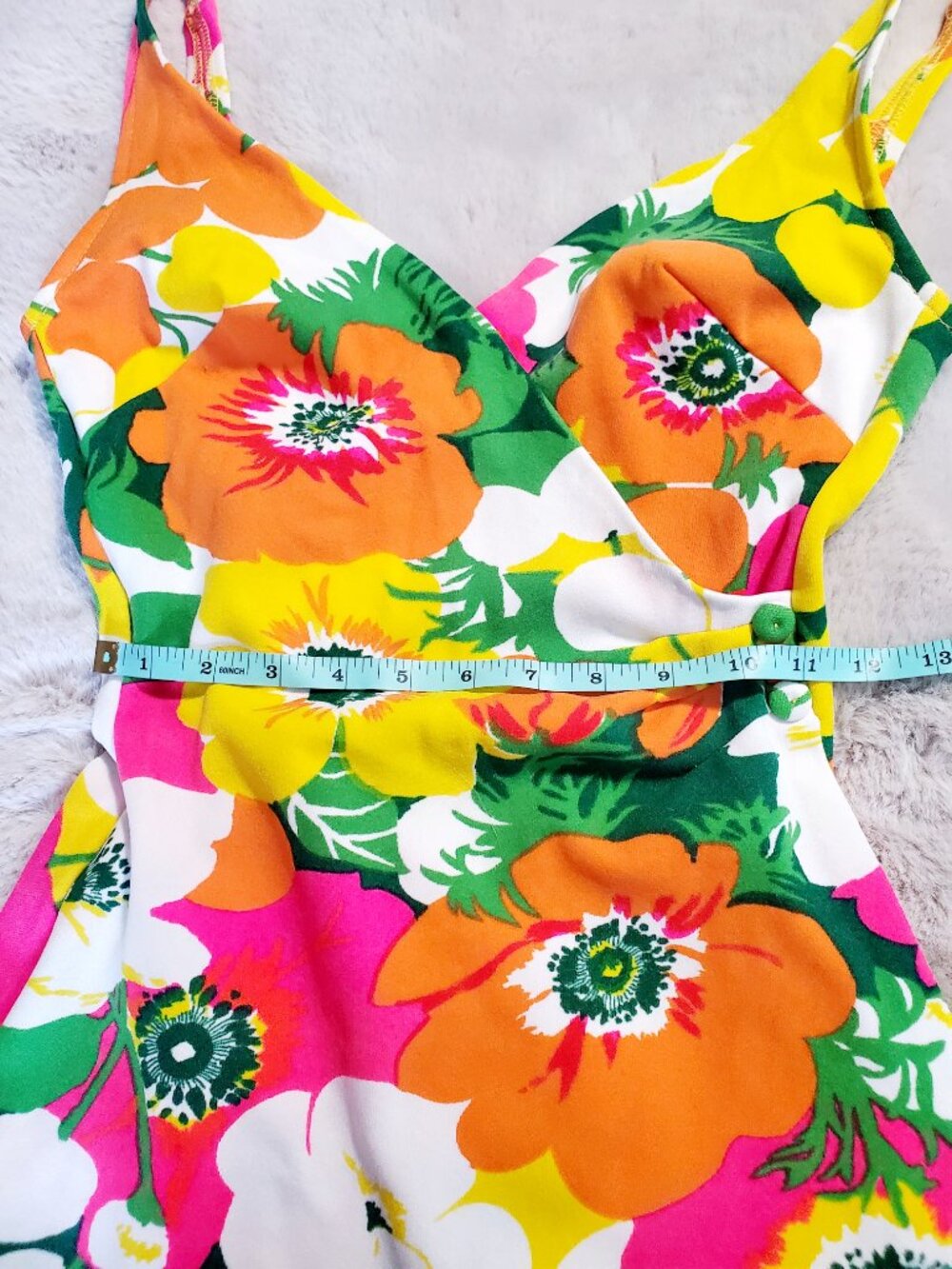 Vintage 70s Mod Floral Swimsuit/Bathing Suit Retro Pin Up Bright Psyc 11/12 - Picture 11 of 16